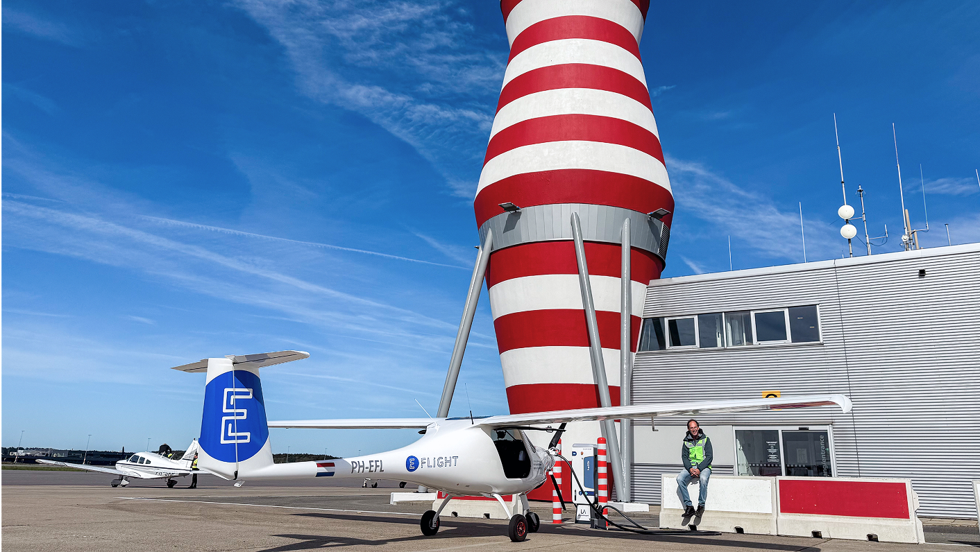 Electric aircraft charging at Lelystad Airport